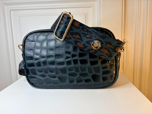 Francesca Bag M Forest Croco Effect leopard strap