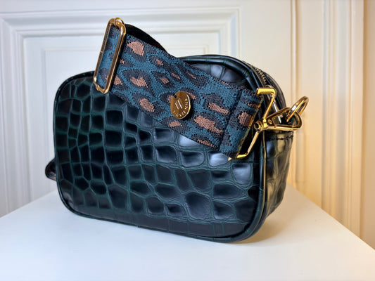 Francesca BAG S Forest Green - Leopard strap