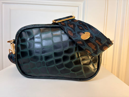 Francesca BAG S Forest Green - Leopard strap