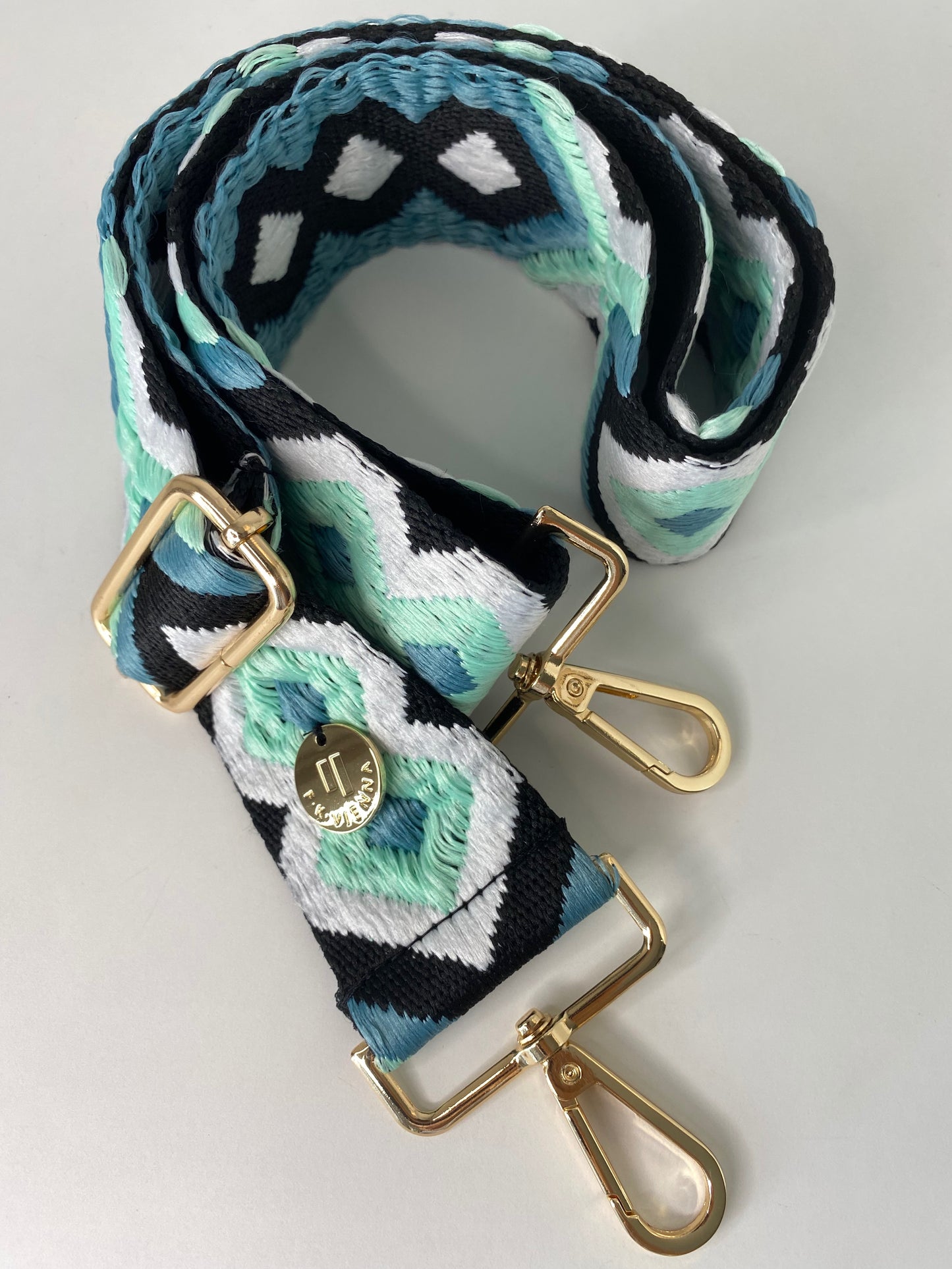 Shoulder Strap Bag 5cm Ethno Water green-black-white / gold hardware