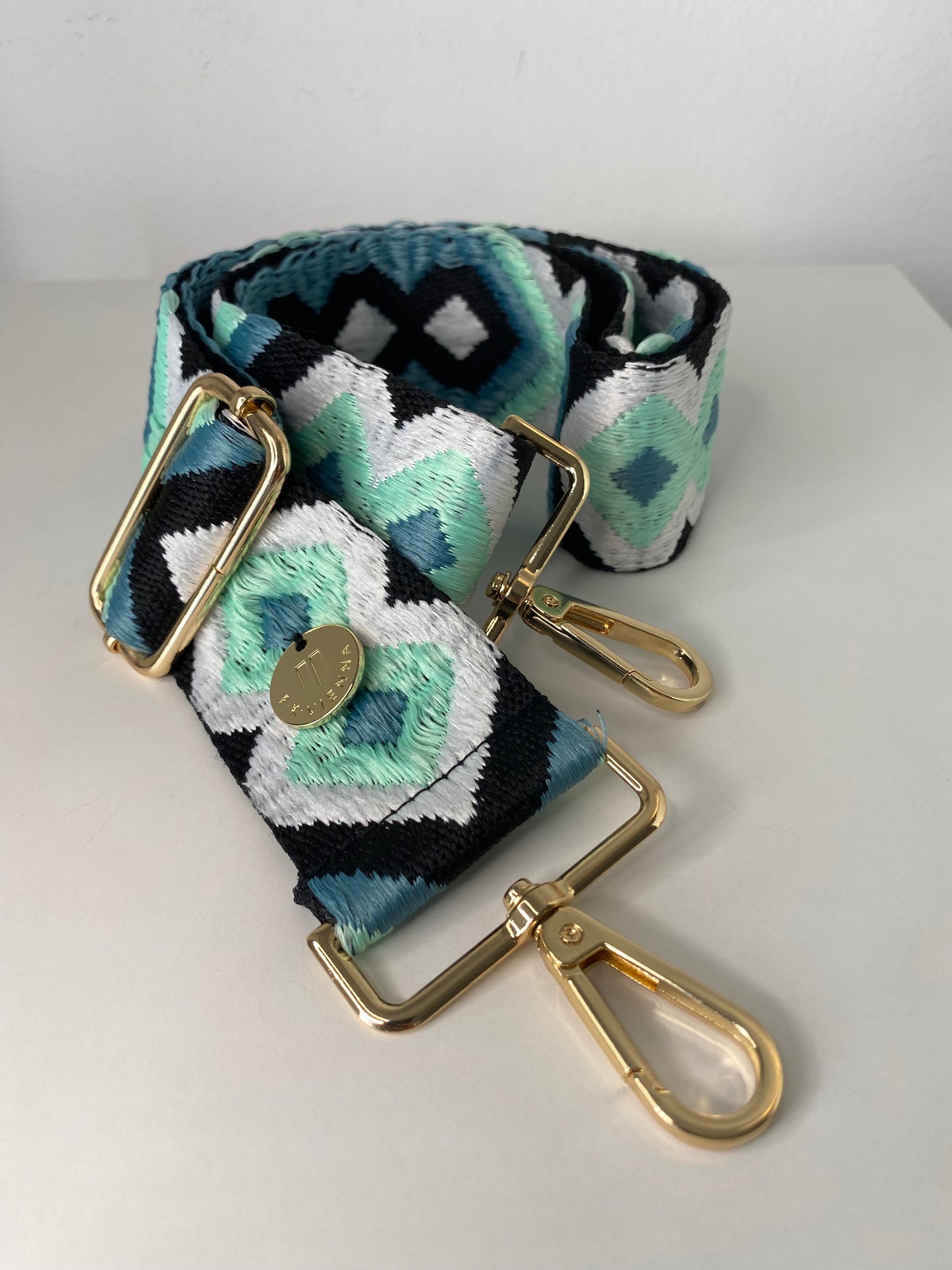 Shoulder Strap Bag 5cm Ethno Water green-black-white / gold hardware