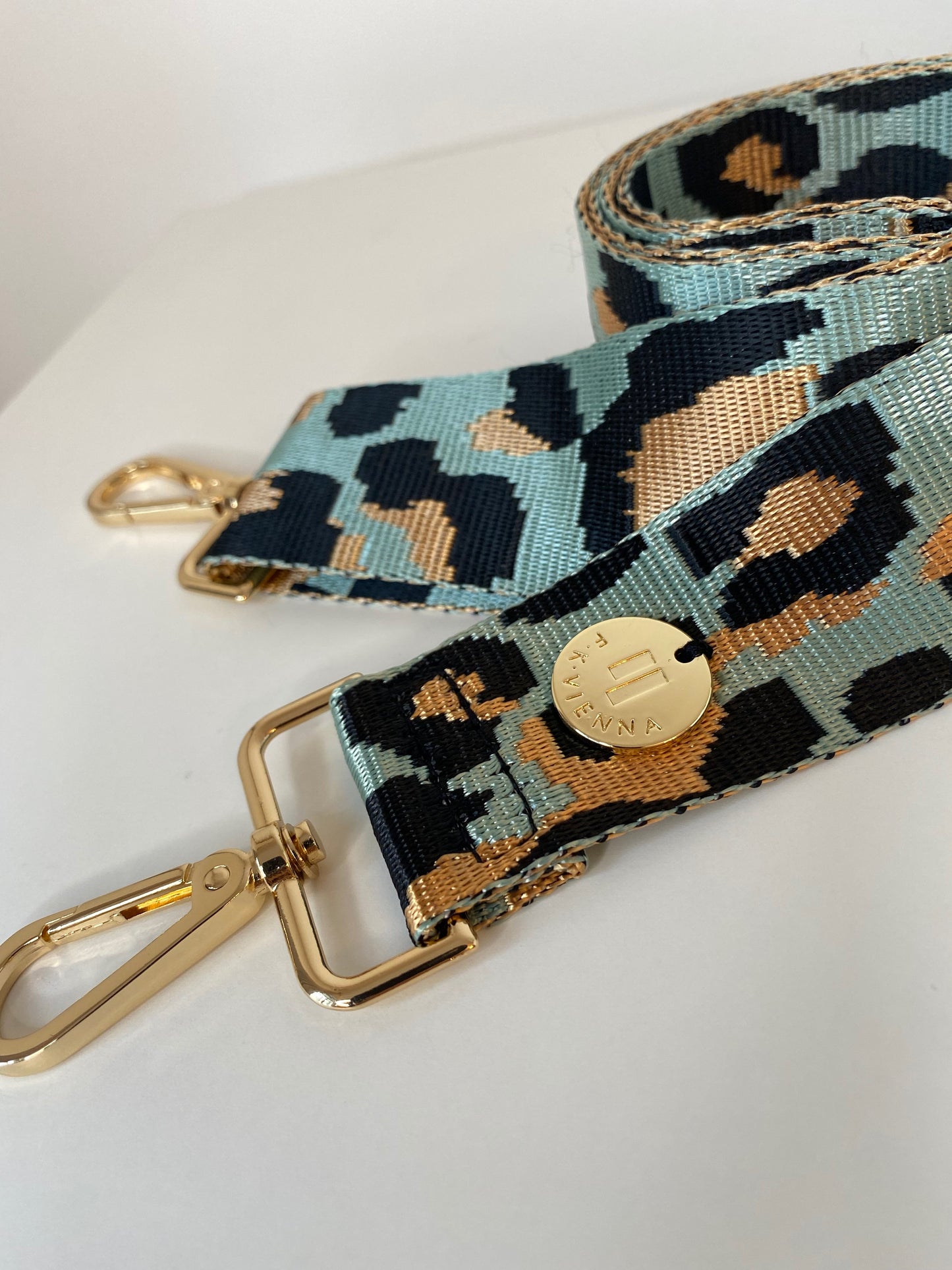 Shoulder Strap Bag Leopard 3,8cm water blue / gold hardware