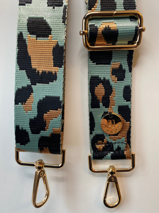 Shoulder Strap Bag Leopard 3,8cm water blue / gold hardware