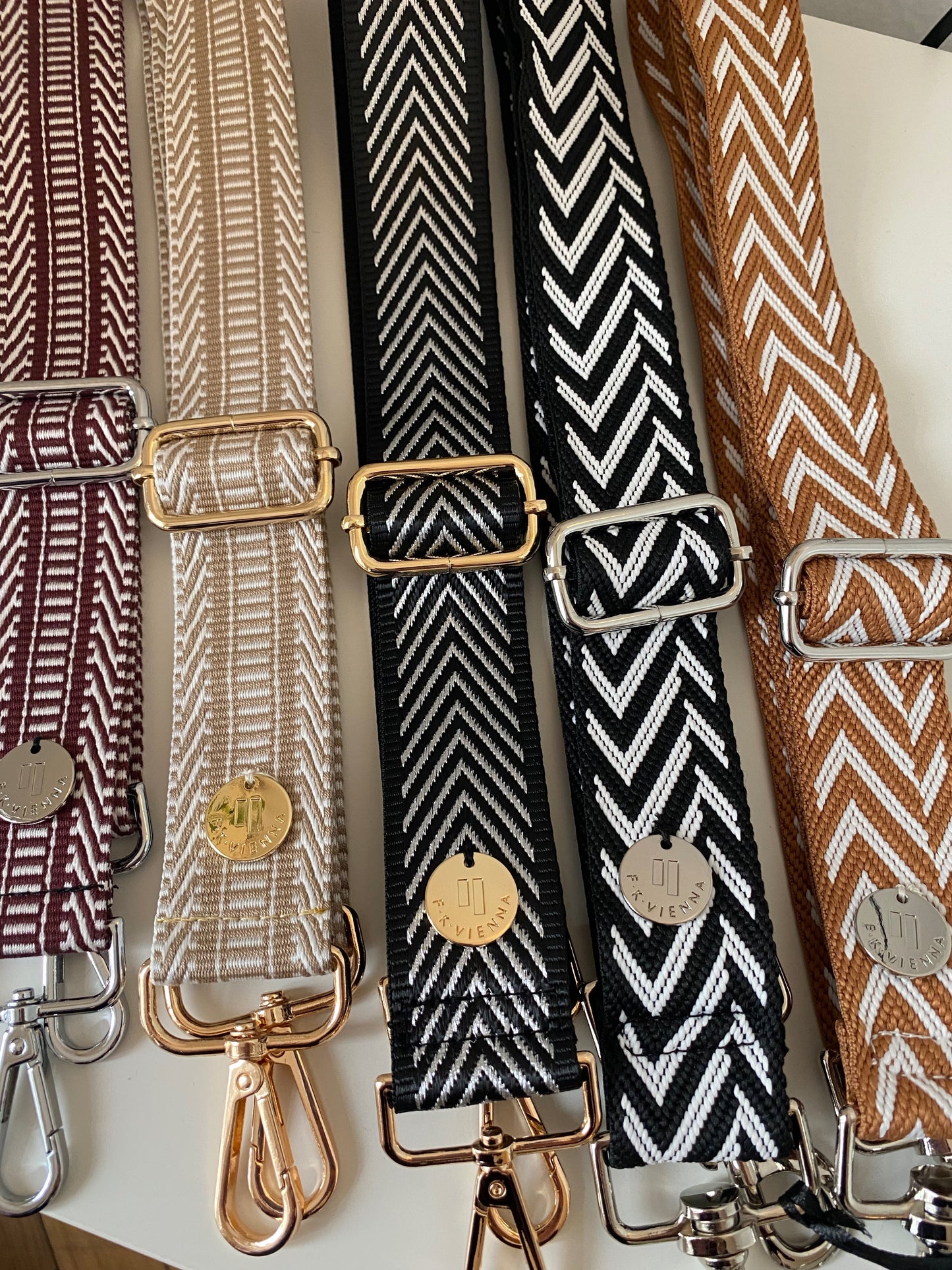 Shoulder Strap Bag 3,8cm zig-zag cinnamon-white