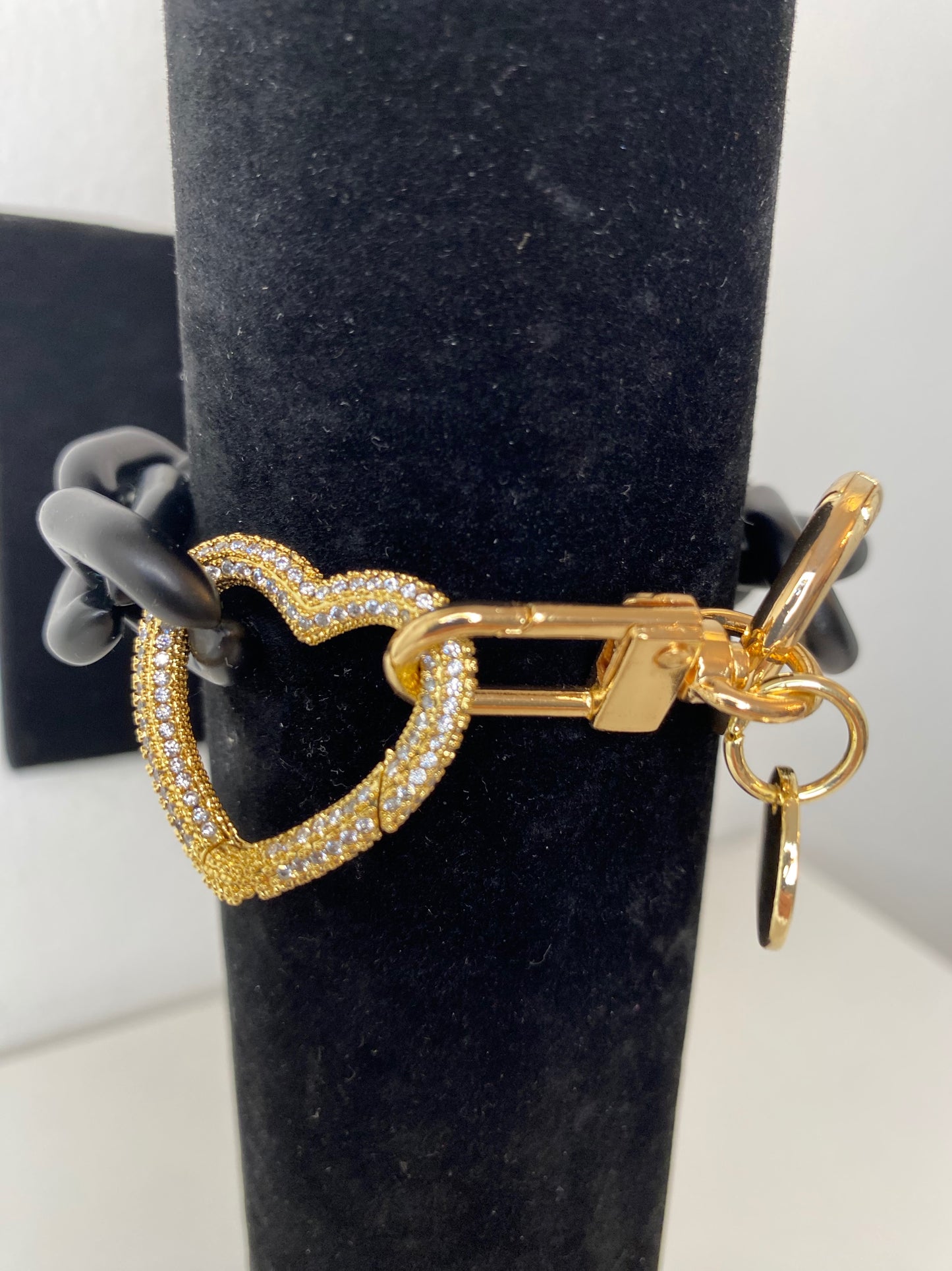 Chain Black Matt with strass ring Gold