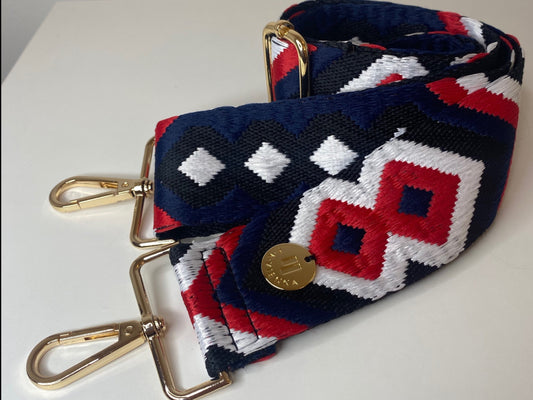 Shoulder Strap Bag 5cm Ethno red-navy / gold hardware