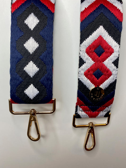 Shoulder Strap Bag 5cm Ethno red-navy / gold hardware