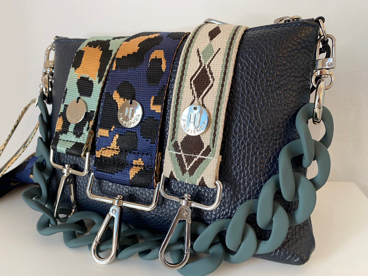 Kleine Anna Blue Navy - Leopard Jacquard Petrol Strap