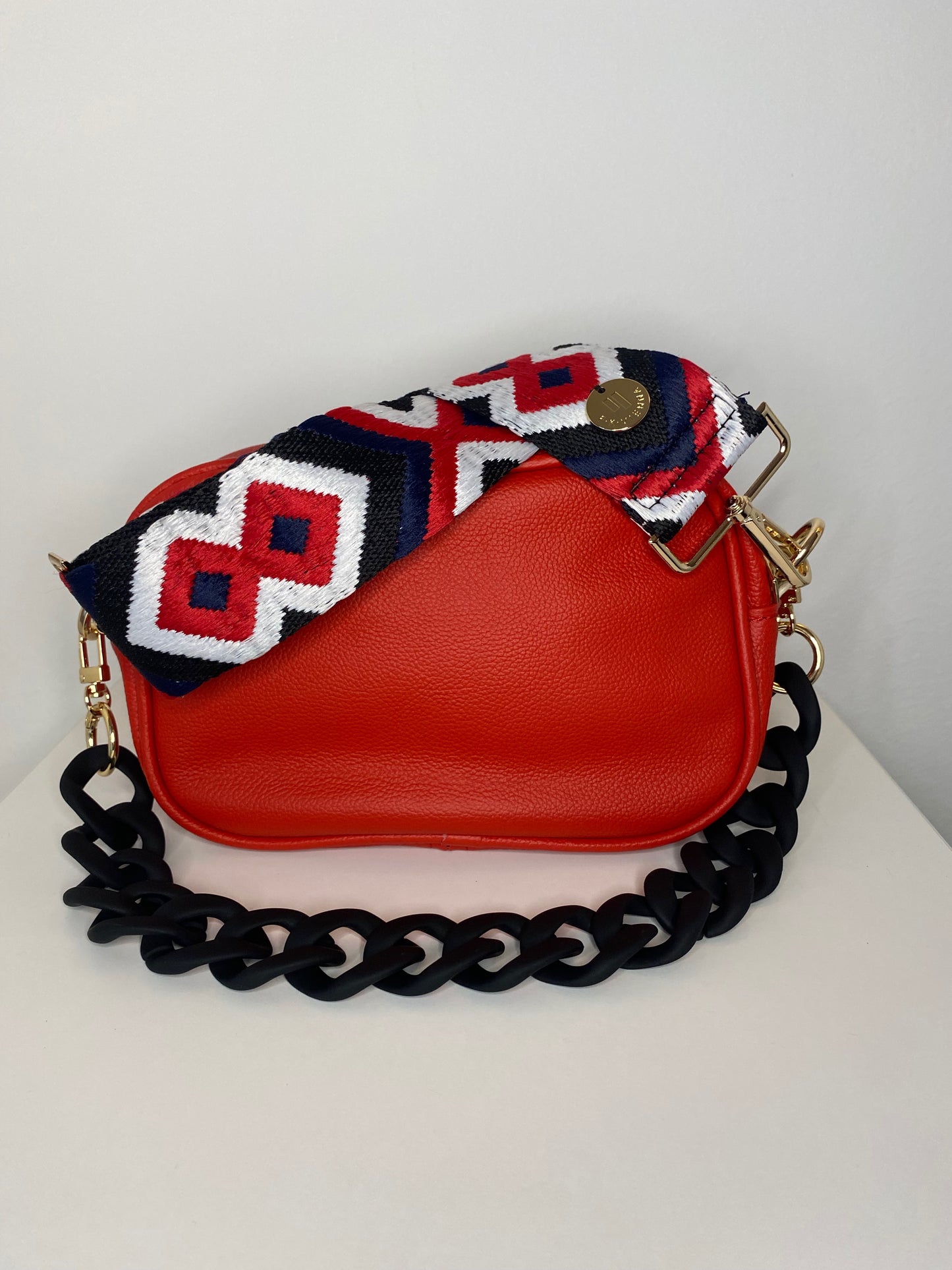 Shoulder Strap Bag 5cm Ethno red-navy / gold hardware