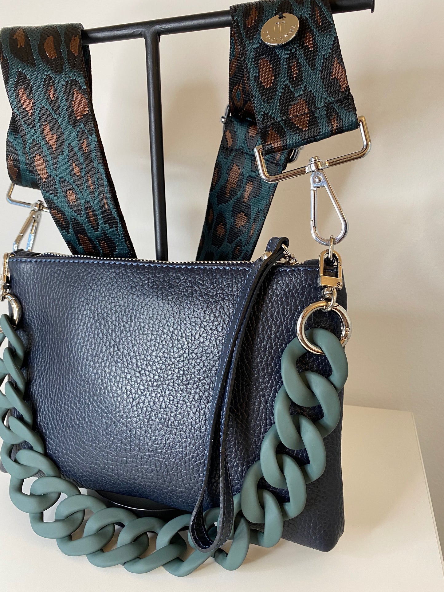 Kleine Anna Blue Navy - Leopard Jacquard Petrol Strap