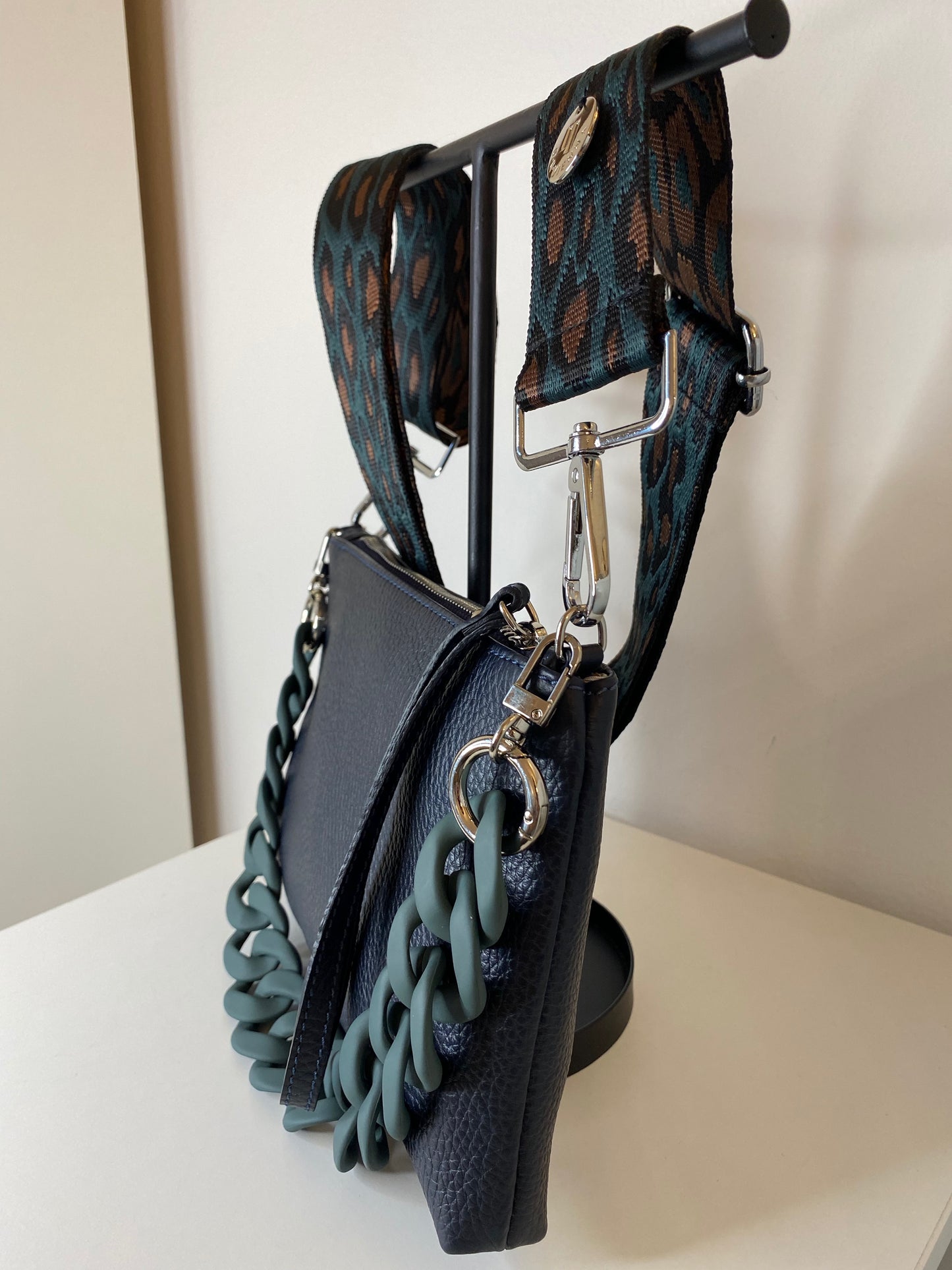 Kleine Anna Blue Navy - Leopard Jacquard Petrol Strap