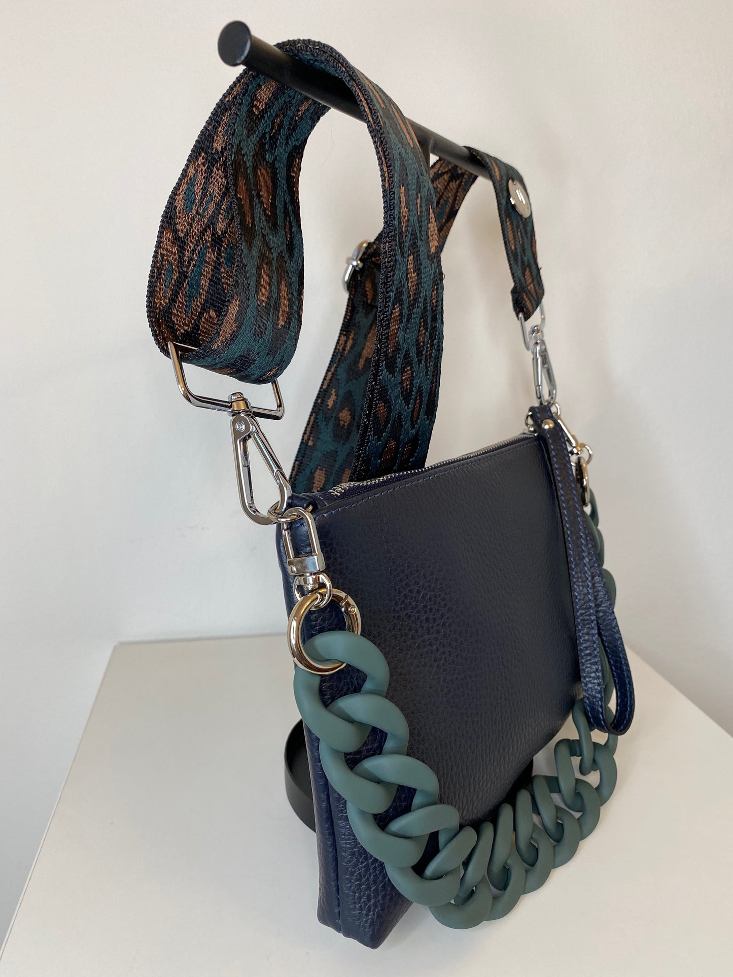 Kleine Anna Blue Navy - Leopard Jacquard Petrol Strap