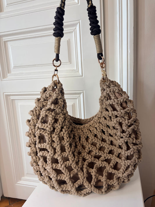 Emily Crochet Bag M Sand