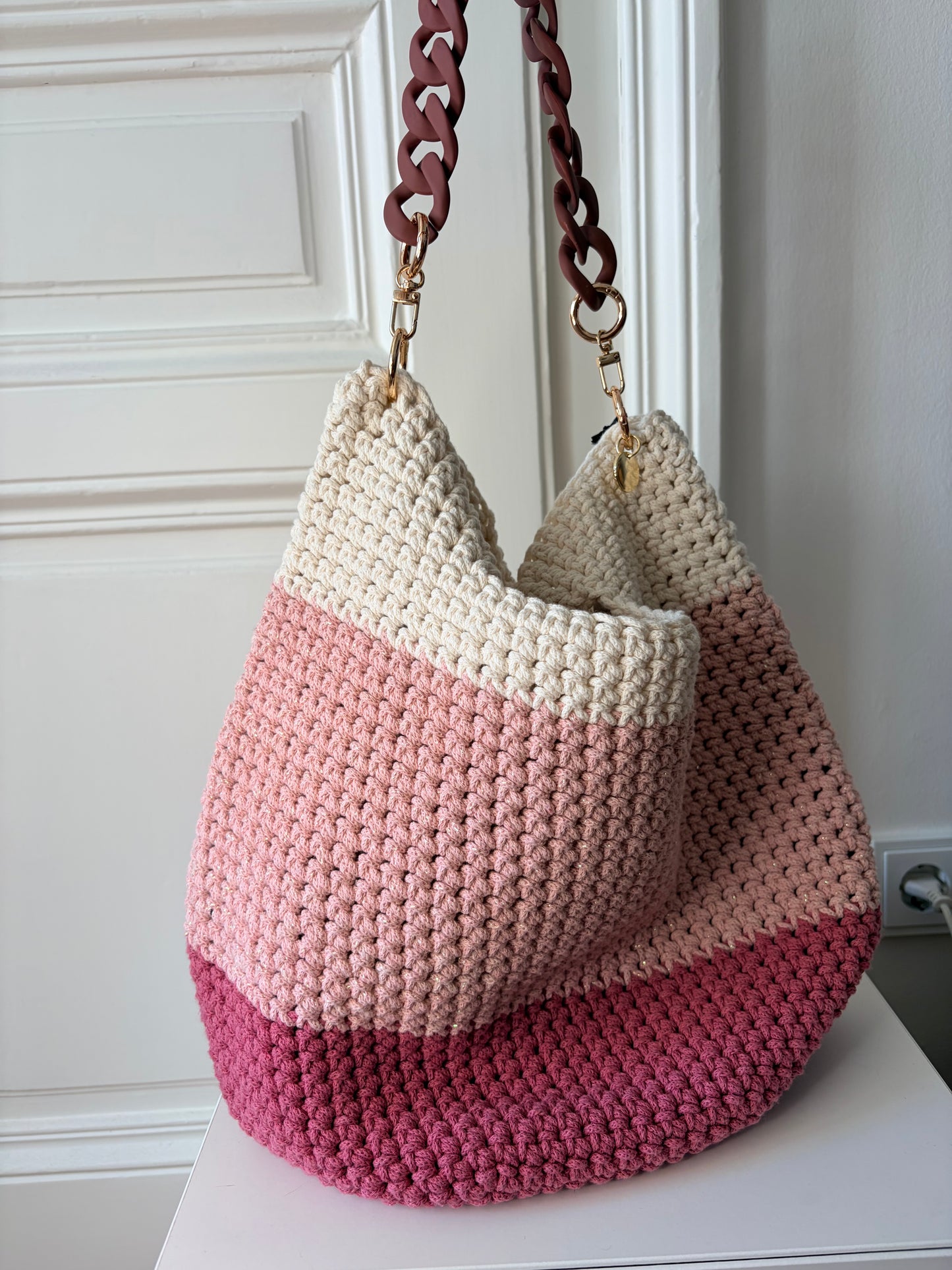 Crochet shopping bag  medium Lurex pink