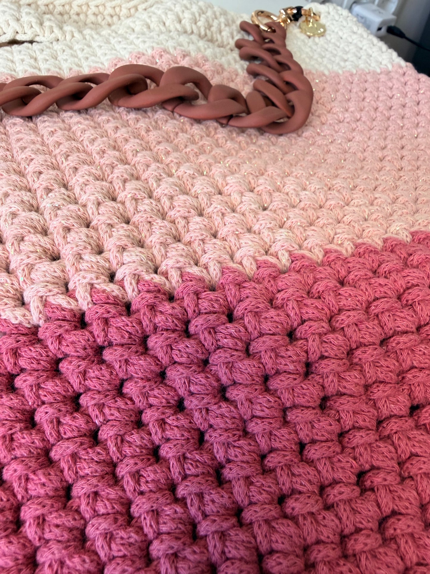 Crochet shopping bag  medium Lurex pink