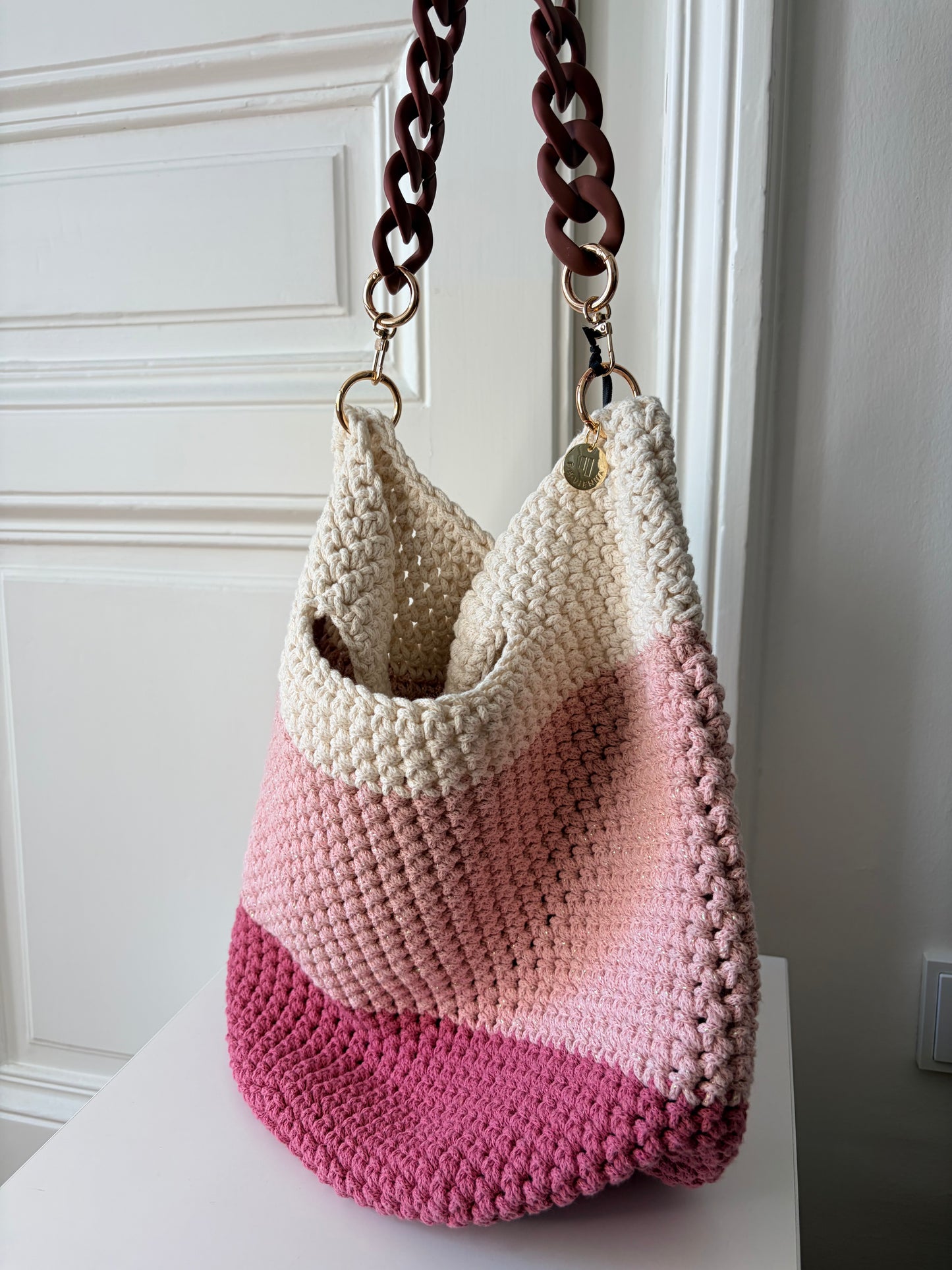 Crochet shopping bag  medium Lurex pink