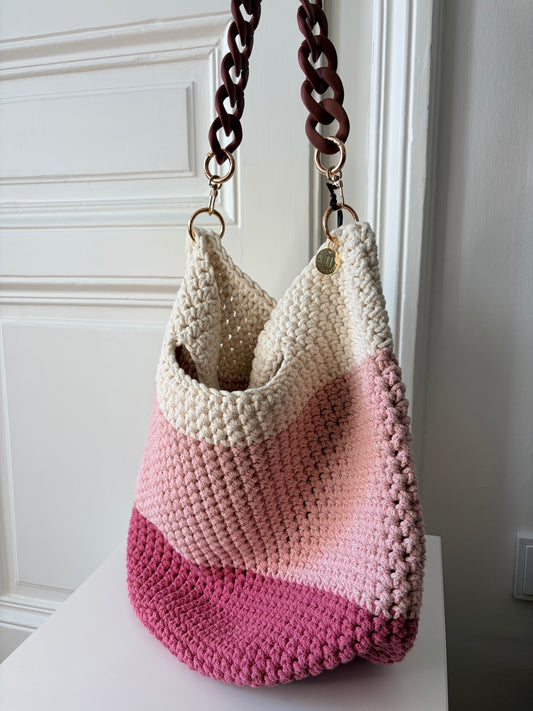 Crochet shopping bag  medium Lurex pink