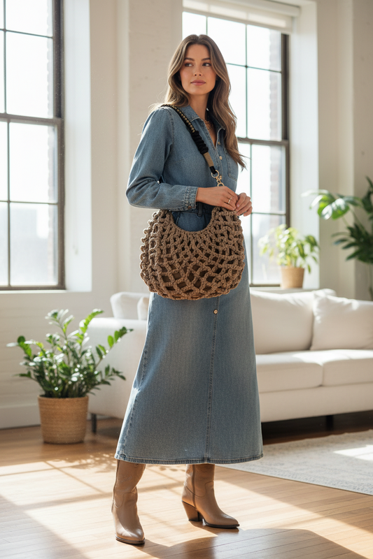 Emily Crochet Bag M Sand