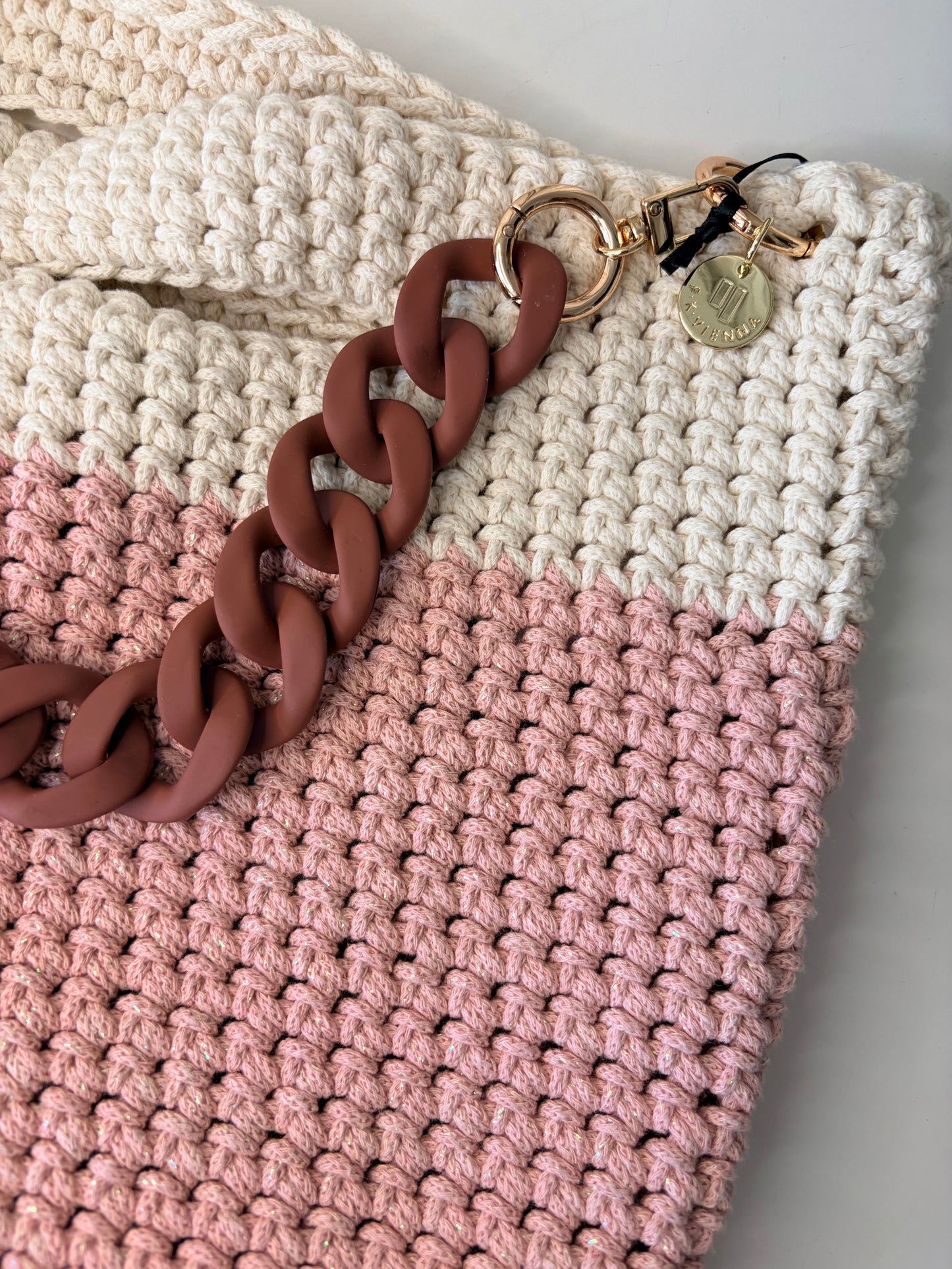 Crochet shopping bag  medium Lurex pink