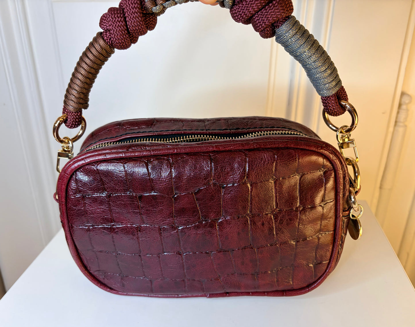 Francesca Bag S Bordeaux Croco effect