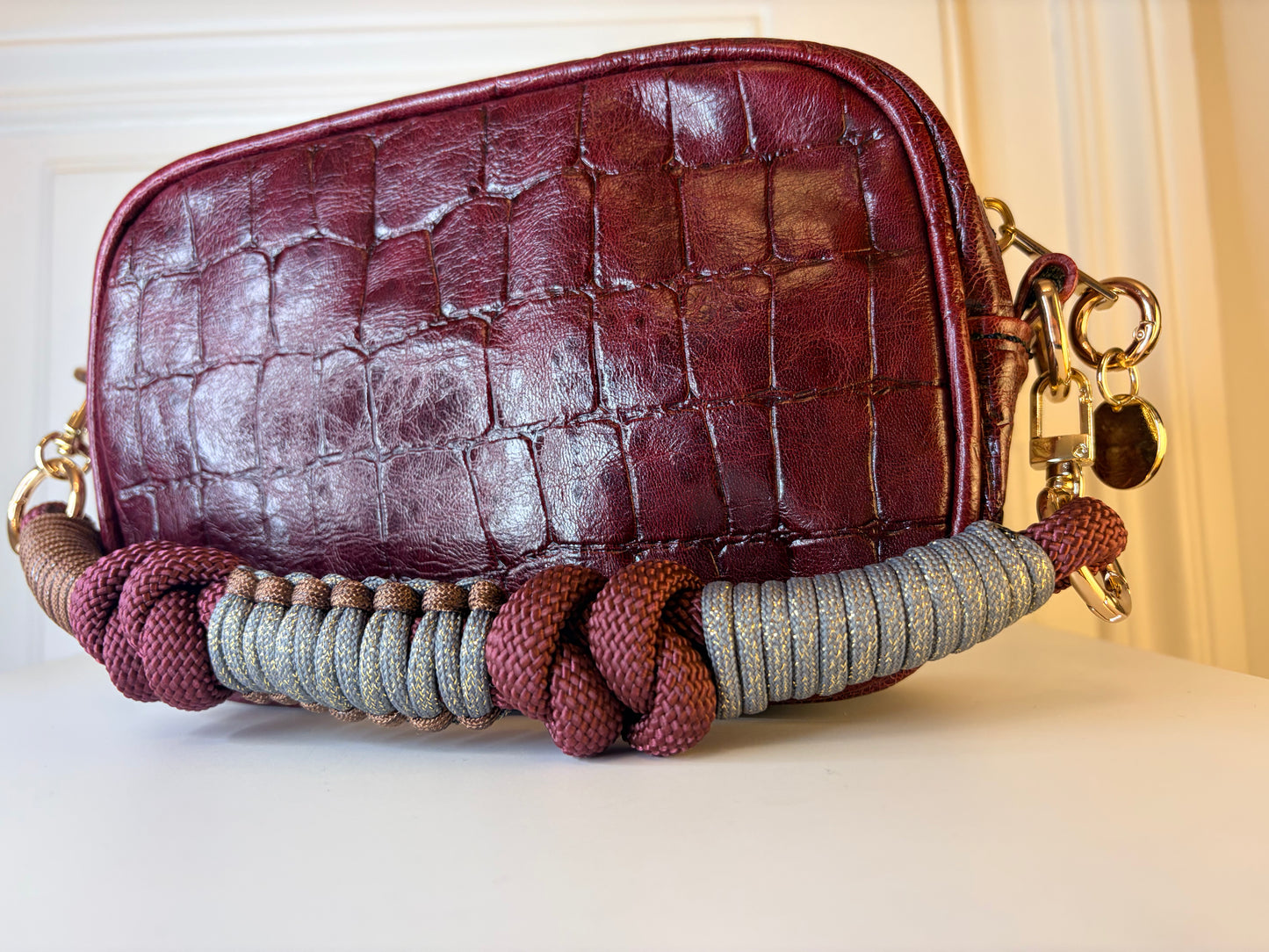 Francesca Bag S Bordeaux Croco effect