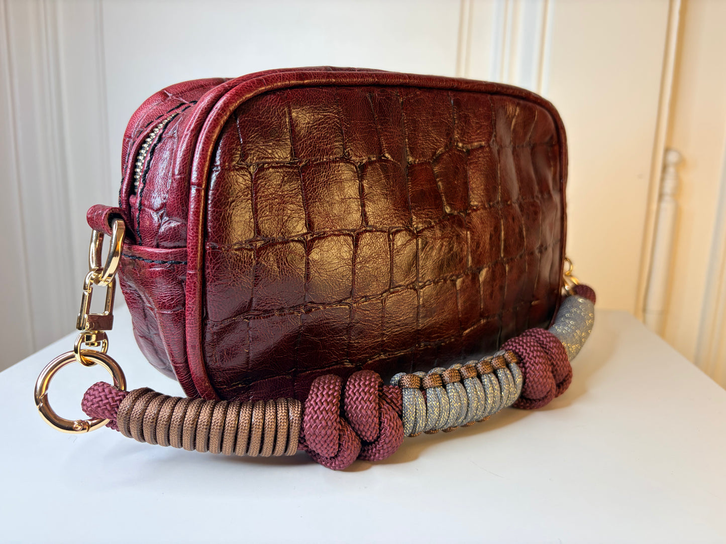 Francesca Bag S Bordeaux Croco effect
