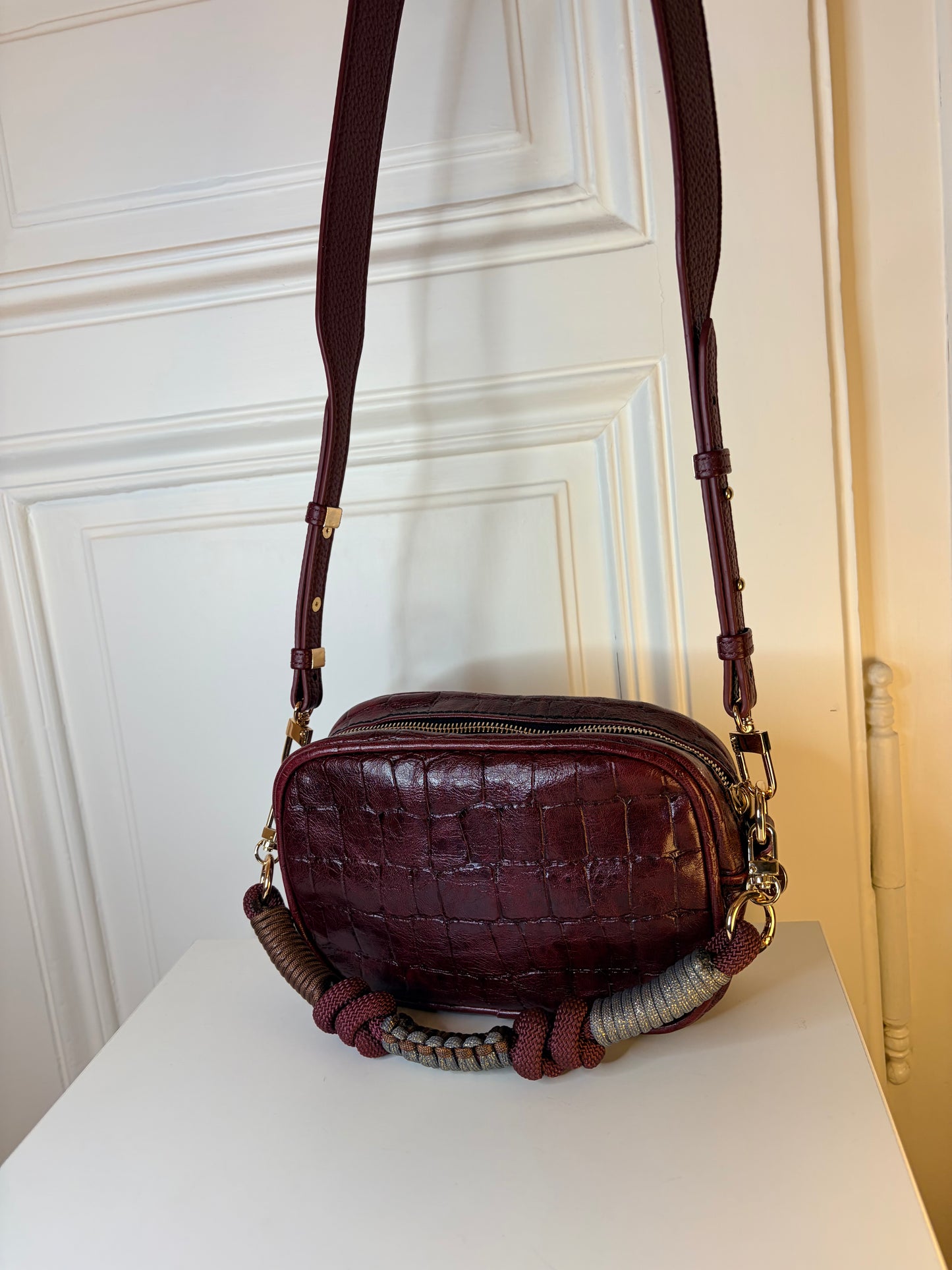 Francesca Bag S Bordeaux Croco effect