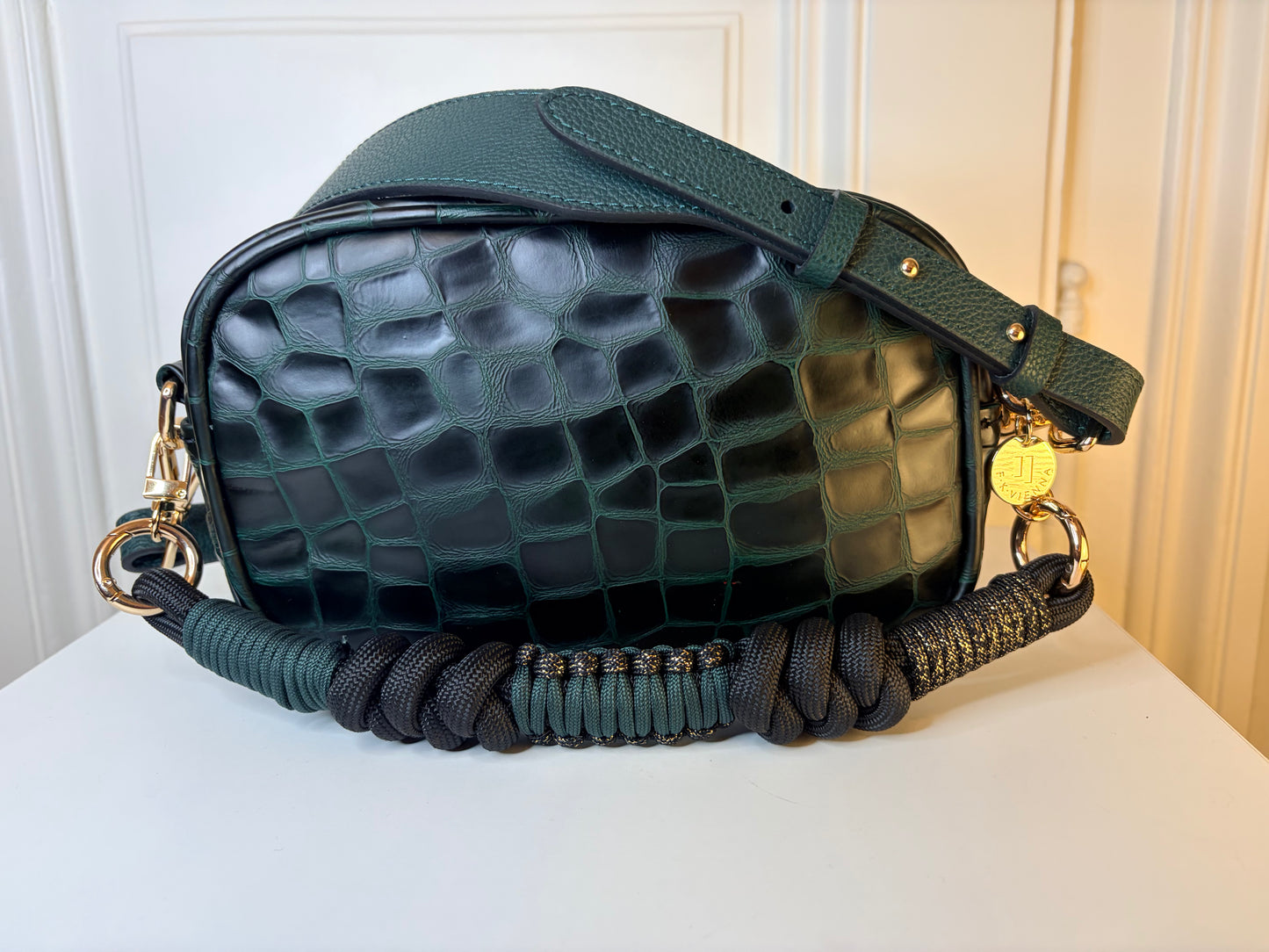 Francesca Bag M Forest Croco Effect leopard strap