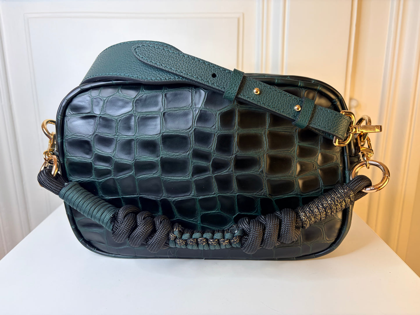 Francesca Bag M Forest Croco Effect leopard strap