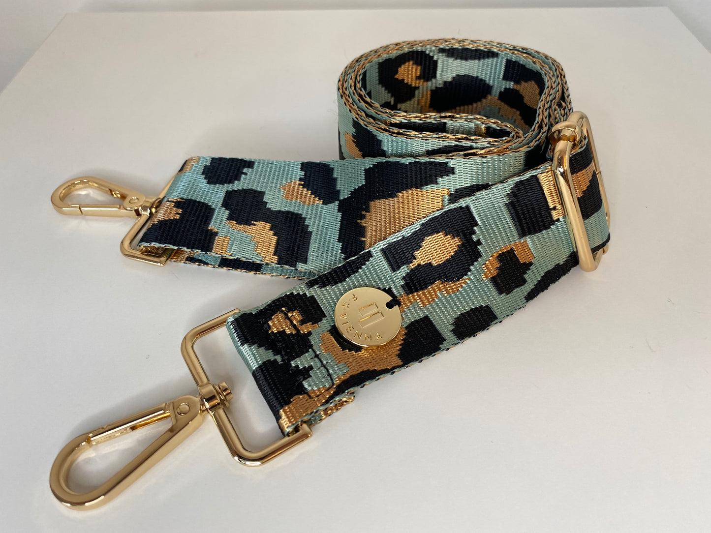 Shoulder Strap Bag Leopard 3,8cm water blue / gold hardware