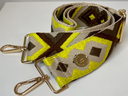 Shoulder Strap Bag 5cm Ethno Ecru-Yellow-Brown / Gold