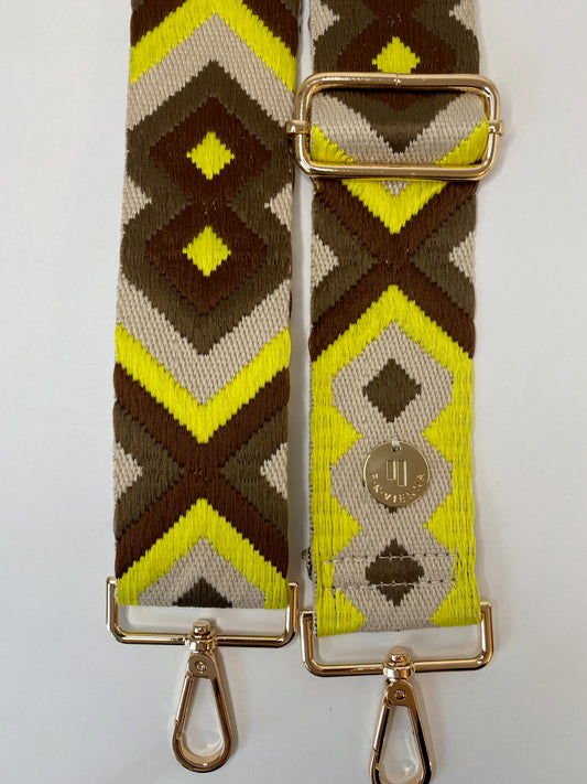 Shoulder Strap Bag 5cm Ethno Ecru-Yellow-Brown / Gold