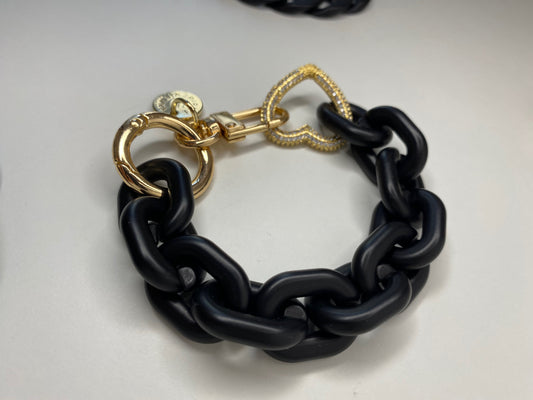 Chain Black Matt with strass ring Gold