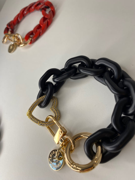 Chain Black Matt with strass ring Gold