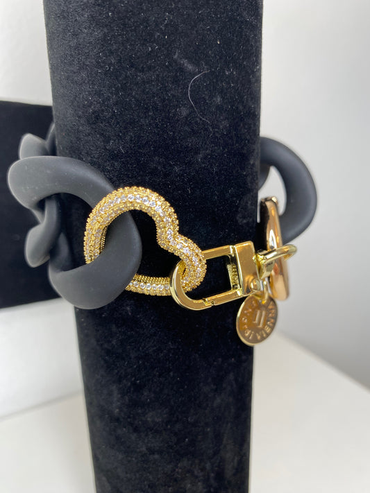 Chunky Chain Black Matt with strass ring Gold